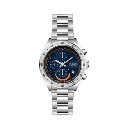 U.S Master Polo Club USM-FD01-SL-BU Date Function Solid Steel Band Men Watch 